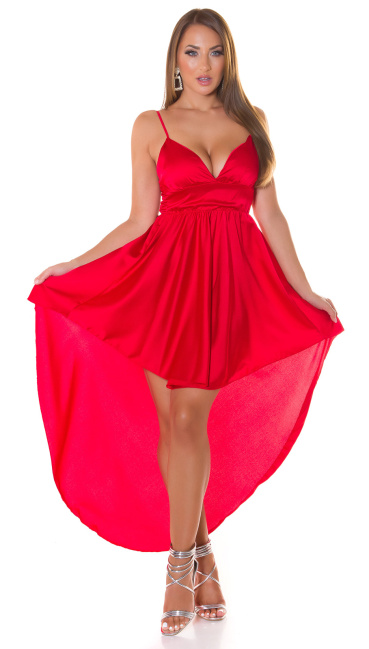 satijn look high-low jurk rood